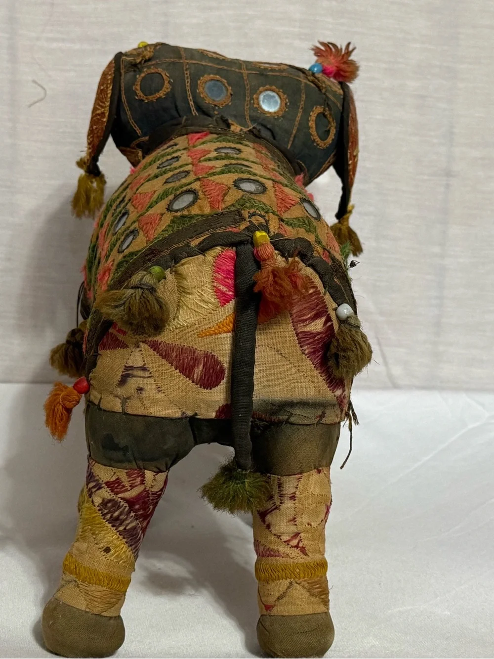 Vintage Indian Embroidered Patchwork Mirror Work Elephant